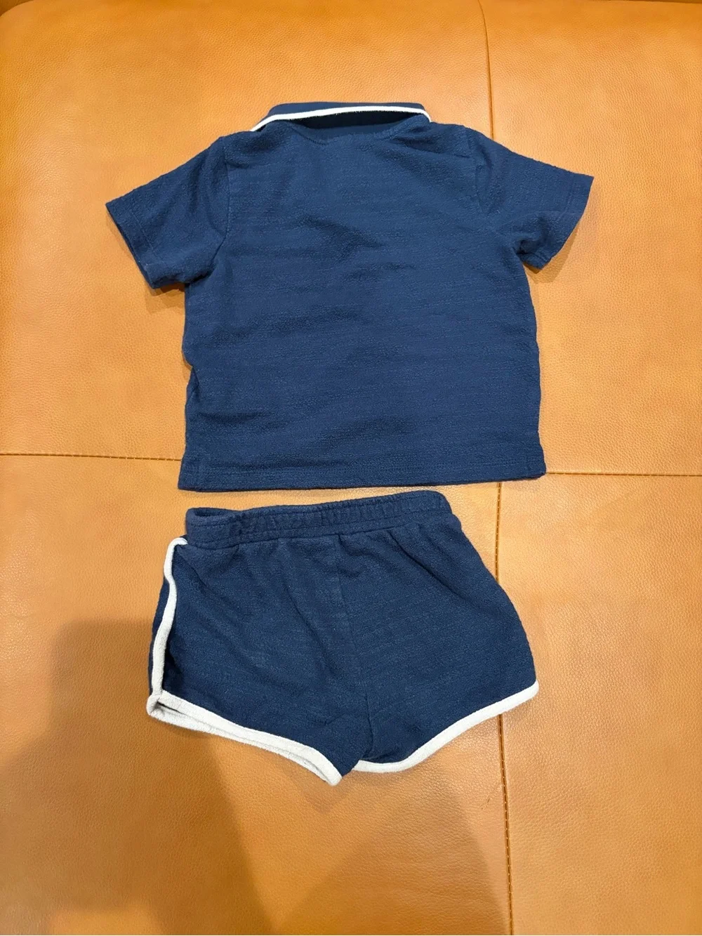 Navy Polo Top & Shorts Set with White Trim